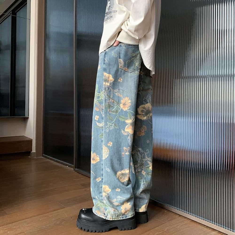 Floral Pants for Men Women Y2k Harajuku Baggy Pants Wide Leg